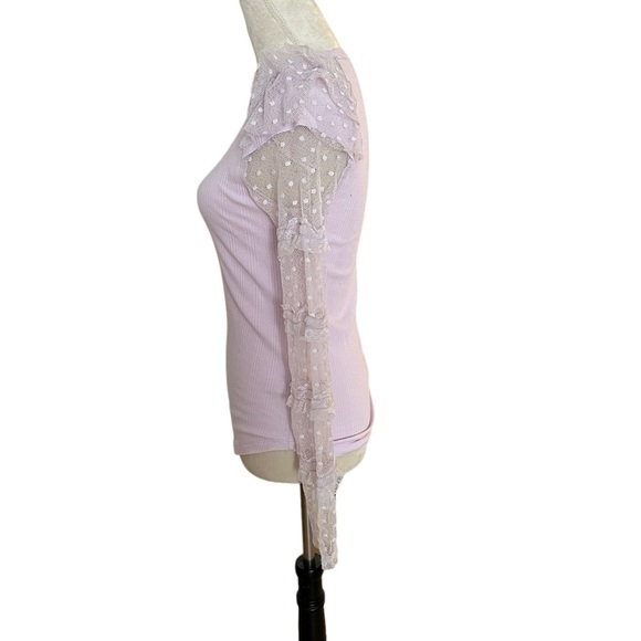 Free People light pastel purple all lace sleeve fitted spring shirt blouses - Picture 5 of 8